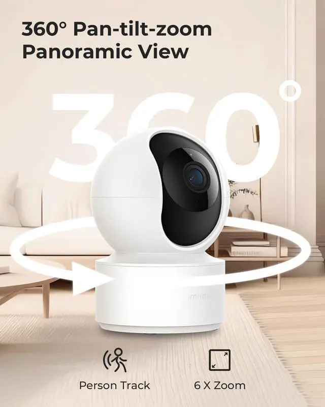 Alt view image 4 of 7 - 2.5K Indoor Camera, Room Camera for Bedroom, Dog/Pet/Baby/Nanny Cam with Xiaomi Home App, 360° Pan & Tilt Home Security Cam, Night Vision, Two Way Audio, 2.4GHz WiFi (C21 2 Pack)