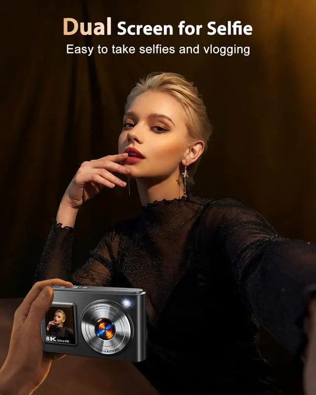 Alt view image 4 of 7 - 8K Digital Camera for Photography with WiFi, 96MP Autofocus Dual Screens Selfie Vlogging Camera with 16X Zoom, Compact Point and Shoot Travel Camera for Kids Teens Beginners with SD Card, 2 Batteries