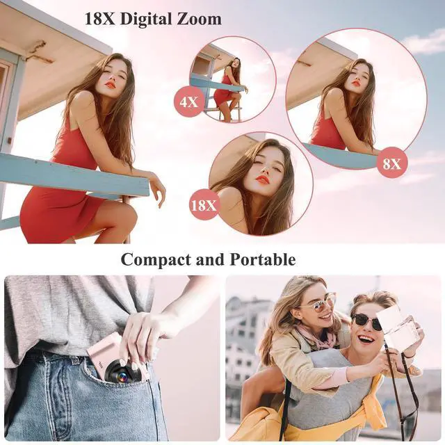 Alt view image 4 of 7 - 4K Digital Camera for Photography, 64MP Vlogging Camera for YouTube, WiFi Vlog Cameras with 18X Digital Zoom, 3'' Flip Screen and 32GB TF Card, Pink