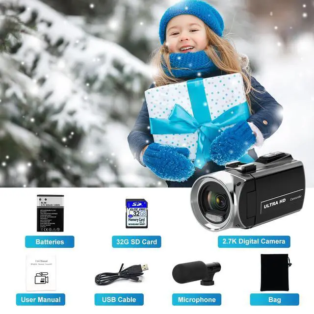 Alt view image 7 of 7 - Video Camera, FHD 4K 48MP Recorder for YouTube, 32G SD Card Vlogging Camera for TikTok, 3" 270° Rotation Screen 18X Zoom Vlogging Camcorders, Gift for Kids,Teens,Students,Beginners,Elders
