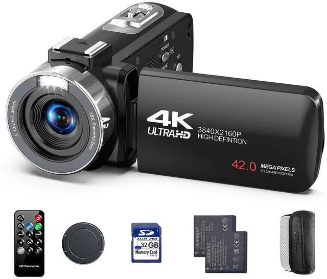 Main image of 4K Video Camera Camcorder, 42MP Vlogging Camera for YouTube with 32GB SD Card, 2 Batteries, 3" 270° Rotating Screen, 18X Digital Zoom, Remote Control, Webcam for Live Streaming