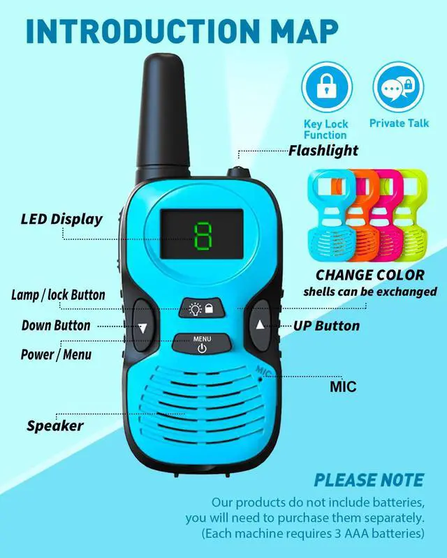 Alt view image 2 of 7 - Walkie Talkies for Kids Long Range: 4 Pack 4-Color Replaceable Back Shell