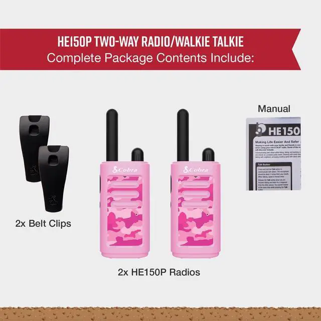 Alt view image 6 of 6 - HE150 P - Kid Friendly Walkie Talkies - 16-Mile Range, 2 Channels Two-Way Radio Set, Pink, (2-Pack)