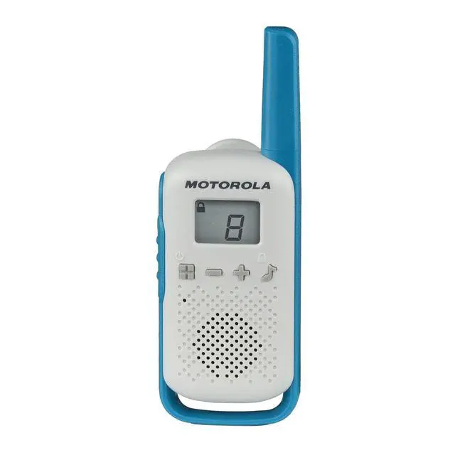 Alt view image 3 of 7 - Portable FRS, T114, Talkabout, Two-Way Radios, Battery Operated, 22 Channel, 16 Mile, White/Blue, 2 Pack