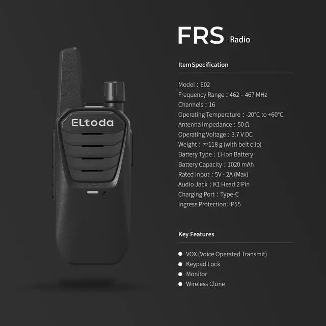 Alt view image 6 of 7 - E02 Walkie Talkies Long Range Rechargeable Two Way Radio for Adults
