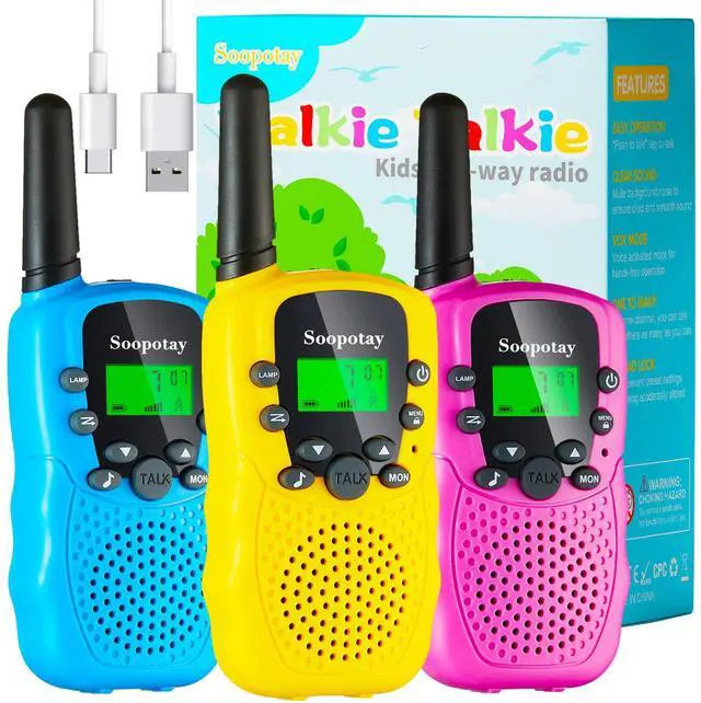 Main image of Rechargeable Walkie Talkies for Kids 3 Pack, Walkie Talkie Toys for Girls Boys, Outdoor Toys/Outside Camping Games for Kids Age 4-8-12, Birthday Gifts for 4 5 6 7 8 9 10 Year Old