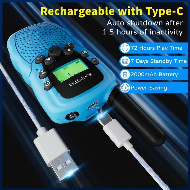 Alt view image 6 of 7 - Rechargeable Walkie Talkies for Kids 3 Pack, Walkie Talkie Toys for Girls Boys, Outdoor Toys/Outside Camping Games for Kids Age 4-8-12, Birthday Gifts for 4 5 6 7 8 9 10 Year Old