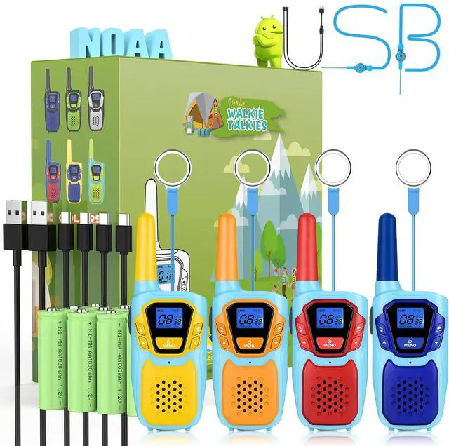 Main image of Walkie Talkies for Kids Long Range Walkie-Talkie for Adults Rechargeable 4 Pack with Lanyard NOAA USB, Family Pink 2 Way Radio Toys for 3-12 Year Old Boys Girls Toddlers Camping Skiing