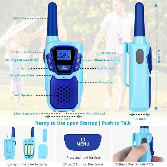 Alt view image 2 of 7 - Walkie Talkies for Kids Long Range Walkie-Talkie for Adults Rechargeable 4 Pack with Lanyard NOAA USB, Family Pink 2 Way Radio Toys for 3-12 Year Old Boys Girls Toddlers Camping Skiing