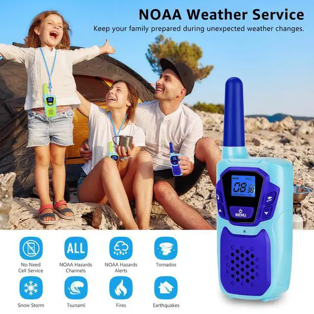 Alt view image 4 of 7 - Walkie Talkies for Kids Long Range Walkie-Talkie for Adults Rechargeable 4 Pack with Lanyard NOAA USB, Family Pink 2 Way Radio Toys for 3-12 Year Old Boys Girls Toddlers Camping Skiing