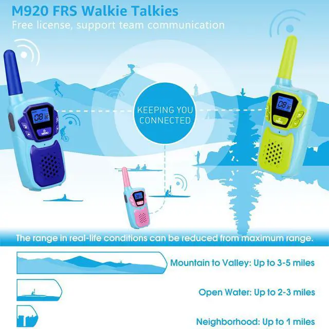 Alt view image 5 of 7 - Walkie Talkies for Kids Long Range Walkie-Talkie for Adults Rechargeable 4 Pack with Lanyard NOAA USB, Family Pink 2 Way Radio Toys for 3-12 Year Old Boys Girls Toddlers Camping Skiing