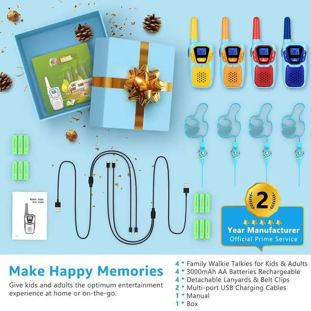 Alt view image 7 of 7 - Walkie Talkies for Kids Long Range Walkie-Talkie for Adults Rechargeable 4 Pack with Lanyard NOAA USB, Family Pink 2 Way Radio Toys for 3-12 Year Old Boys Girls Toddlers Camping Skiing