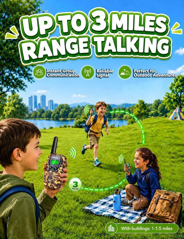 Alt view image 2 of 7 - Walkie Talkies for Kids 4 Pack Outdoor Toys Games for Boys Girls 3 Miles Long Range Walkie Talkie Rechargeable with Clear Sound Camping, Hiking, Birthday Gifts for 3 4 5 6 7 8 9 10 11 12 Year Old Kids
