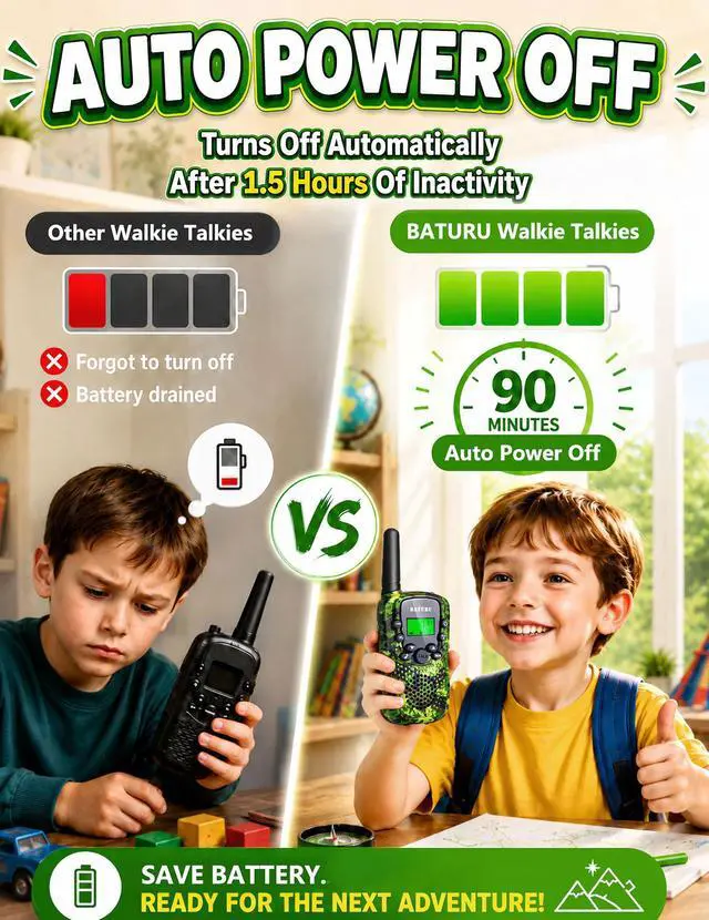 Alt view image 4 of 7 - Walkie Talkies for Kids 4 Pack Outdoor Toys Games for Boys Girls 3 Miles Long Range Walkie Talkie Rechargeable with Clear Sound Camping, Hiking, Birthday Gifts for 3 4 5 6 7 8 9 10 11 12 Year Old Kids