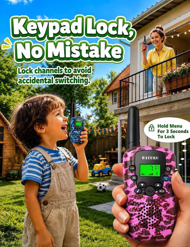 Alt view image 6 of 7 - Walkie Talkies for Kids 4 Pack Outdoor Toys Games for Boys Girls 3 Miles Long Range Walkie Talkie Rechargeable with Clear Sound Camping, Hiking, Birthday Gifts for 3 4 5 6 7 8 9 10 11 12 Year Old Kids