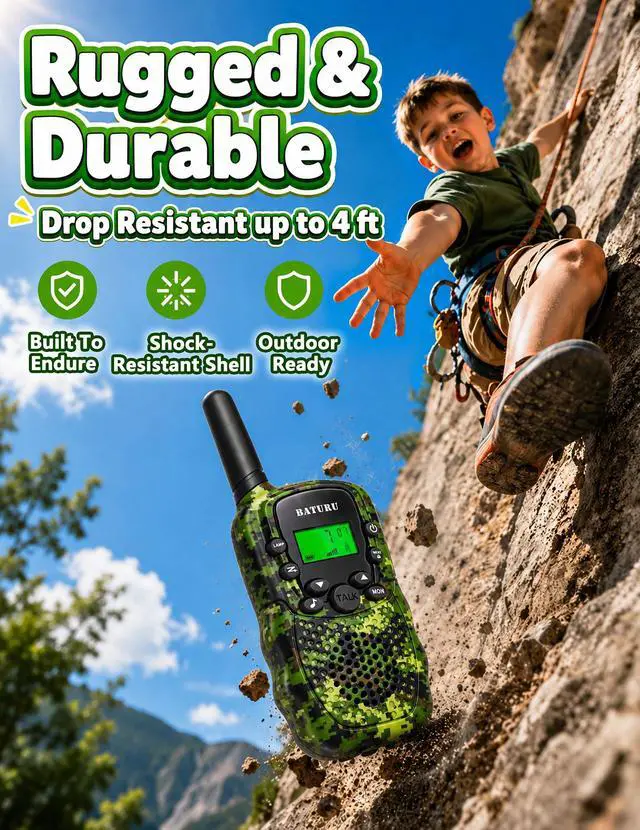 Alt view image 7 of 7 - Walkie Talkies for Kids 4 Pack Outdoor Toys Games for Boys Girls 3 Miles Long Range Walkie Talkie Rechargeable with Clear Sound Camping, Hiking, Birthday Gifts for 3 4 5 6 7 8 9 10 11 12 Year Old Kids