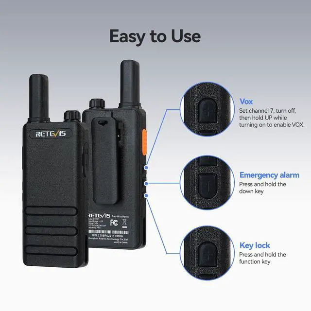 Alt view image 3 of 7 - RT22P,New Version of RT22(2.0),Rechargeable Walkie Talkies for Adults,Compact FRS Two-Way Radios,VOX Handsfree,1620mAh Large Battery,USB C Charger,2 Way Radio for Small Store Hotel(4 Pack)