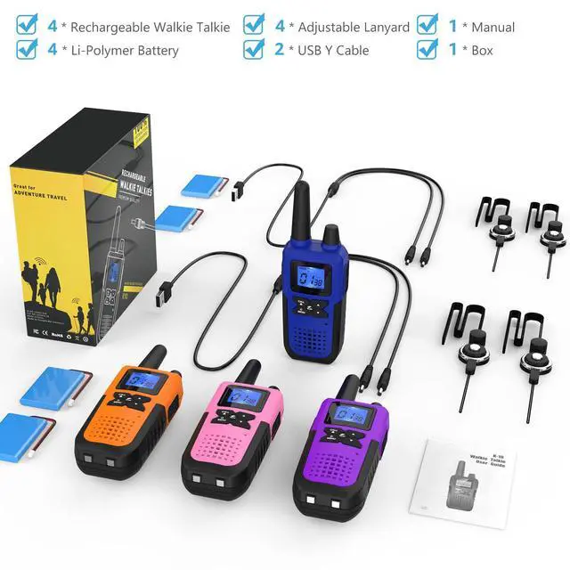 Alt view image 2 of 7 - Walkie Talkies Rechargeable for Adults Long Range with NOAA Weather Alert, Multi-Purpose 2 Way Radios 4 Pack for Team Work Seniors Care Kids Adventure Family Camping Hiking Skiing Cruise