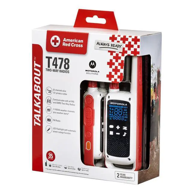 Alt view image 4 of 7 - Red Cross T478 Talkabout White Rechargeable Emergency preparedness 35-Mile 2-Way Radio