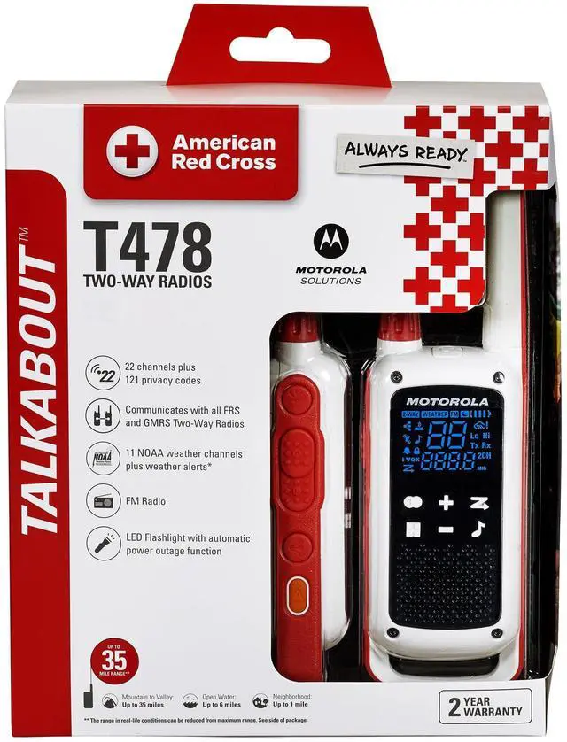 Alt view image 3 of 7 - Red Cross T478 Talkabout White Rechargeable Emergency preparedness 35-Mile 2-Way Radio