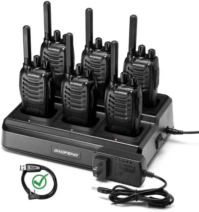 Main image of BF-88ST Walkie Talkies Long Range (6 Pack), Rechargeable Two Way Radio with 6 Way Multi Unit Charger, License-Free Walky Talky for Adults with Earpieces, USB Charging, Black