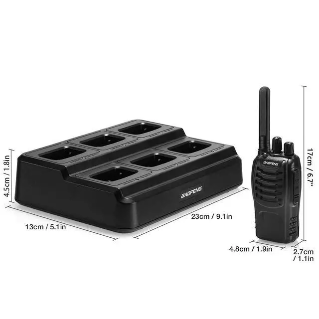 Alt view image 4 of 7 - BF-88ST Walkie Talkies Long Range (6 Pack), Rechargeable Two Way Radio with 6 Way Multi Unit Charger, License-Free Walky Talky for Adults with Earpieces, USB Charging, Black