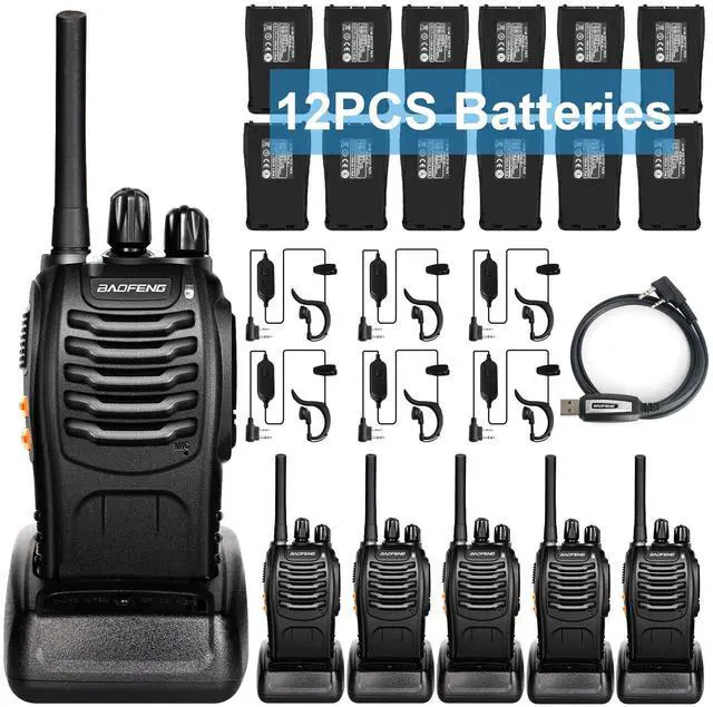 Main image of Radio Walkie Talkies Long Range for Adults with 12PCS Rechargeable Batteries & Earpieces with Mic, VOX, Portable FRS Two Way Radios for Business Camping Family Kids, Black BF-88A 6Pack