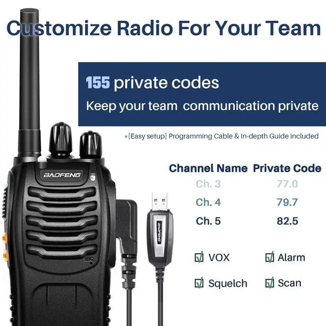 Alt view image 3 of 7 - Radio Walkie Talkies Long Range for Adults with 12PCS Rechargeable Batteries & Earpieces with Mic, VOX, Portable FRS Two Way Radios for Business Camping Family Kids, Black BF-88A 6Pack