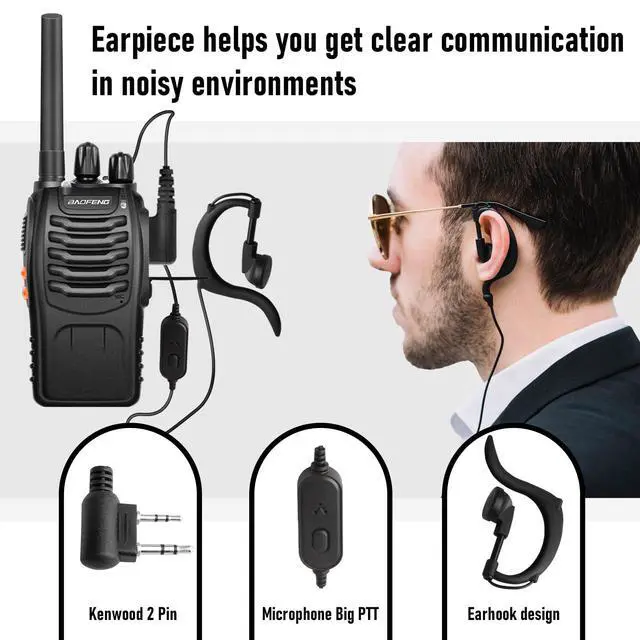 Alt view image 5 of 7 - Radio Walkie Talkies Long Range for Adults with 12PCS Rechargeable Batteries & Earpieces with Mic, VOX, Portable FRS Two Way Radios for Business Camping Family Kids, Black BF-88A 6Pack