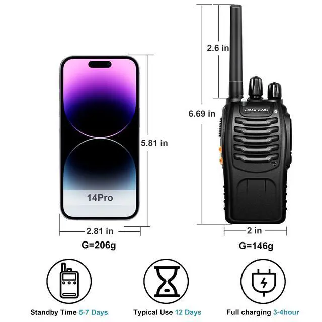Alt view image 6 of 7 - Radio Walkie Talkies Long Range for Adults with 12PCS Rechargeable Batteries & Earpieces with Mic, VOX, Portable FRS Two Way Radios for Business Camping Family Kids, Black BF-88A 6Pack