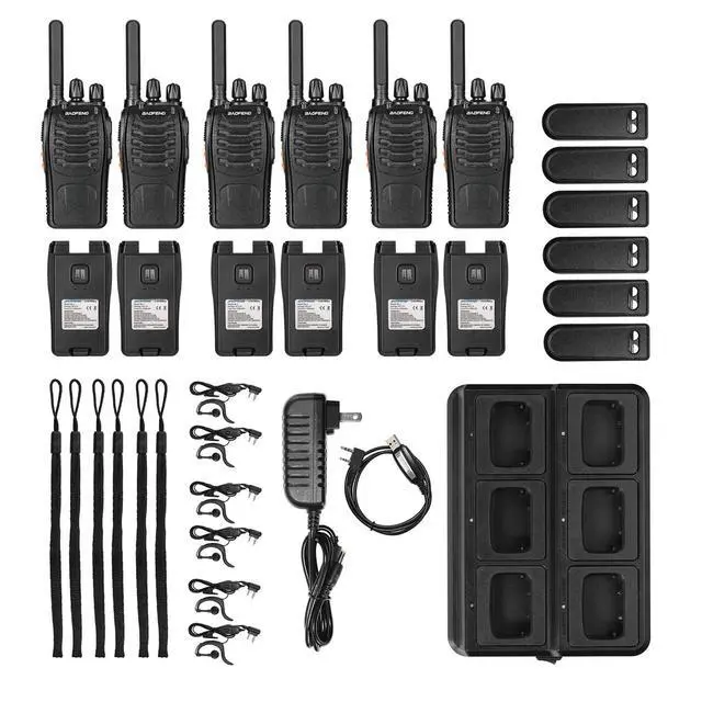 Alt view image 7 of 7 - BF-88ST Walkie Talkies Long Range (6 Pack), Rechargeable Two Way Radio with 6 Way Multi Unit Charger, License-Free Walky Talky for Adults with Earpieces, USB Charging, Black