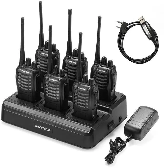 Main image of 6pcs BF-888S Walkie Talkie for Adults, Long Range Two Way Radio, 1500mAh 16 CH, 6 Radios 6 Earpieces 1 Six-way Charger 1 Cable