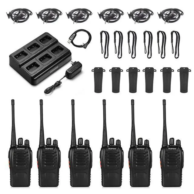 Alt view image 6 of 7 - 6pcs BF-888S Walkie Talkie for Adults, Long Range Two Way Radio, 1500mAh 16 CH, 6 Radios 6 Earpieces 1 Six-way Charger 1 Cable