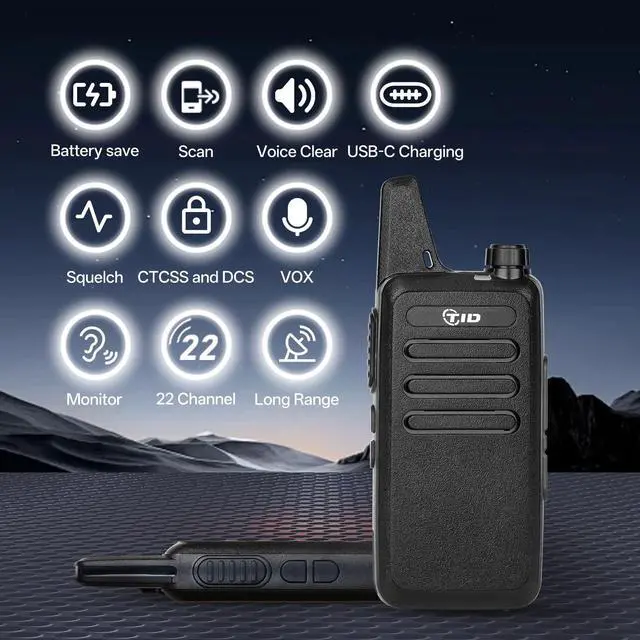 Alt view image 2 of 7 - TD-M8s 22CH FRS Mini Walkie Talkies, 1500mAh Rechargeable with Charging Bay & Earpiece, VOX Hands-Free, License-Free Long Range 2 Way Radio for Warehouse, Retail, Hospitality, Event (6-Pack)