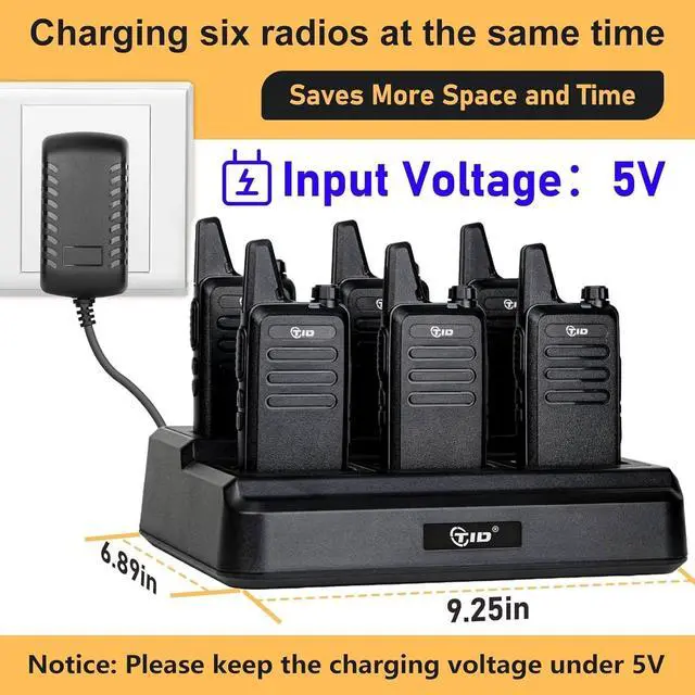 Alt view image 4 of 7 - TD-M8s 22CH FRS Mini Walkie Talkies, 1500mAh Rechargeable with Charging Bay & Earpiece, VOX Hands-Free, License-Free Long Range 2 Way Radio for Warehouse, Retail, Hospitality, Event (6-Pack)