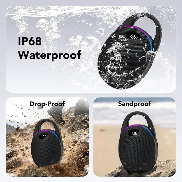 Alt view image 7 of 7 - Portable Mini Bluetooth Speaker with HD Sound, LED Power Display, Big Pro Sound with Punchy Bass,Integrated Carabiner, 25H Playtime, Colorful RGB Lights, TWS pairing,Outdoor/Party/Travel, Gift Ideas