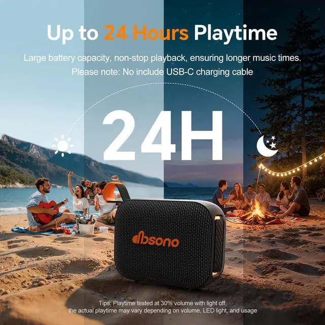 Alt view image 4 of 7 - Portable Bluetooth Speaker Line-in Support: IPX5 Waterproof HD Sound Up to 24H Playtime, TWS Pairing, LED Light, Outdoor Speaker for Beach/Pool/Travel, Back to School Gifts for Adult Teen-Black