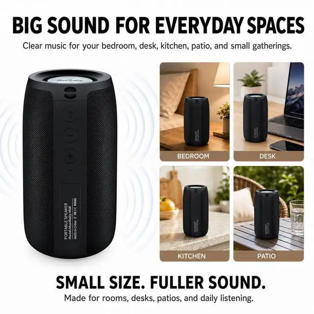 Alt view image 2 of 7 - M68 Portable Bluetooth Speaker,12W, IPX5, FM, USB/AUX,Black