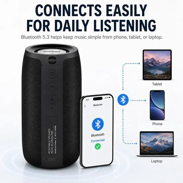 Alt view image 7 of 7 - M68 Portable Bluetooth Speaker,12W, IPX5, FM, USB/AUX,Black