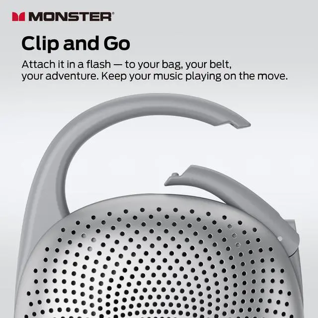 Alt view image 2 of 7 - Bluetooth Speaker Ultra-Portable with Integrated Carabiner Clip, IPX7 Waterproof, 29H Playtime, Bluetooth 6.0, TWS Pair Clip-On Speaker for Outdoor, Hiking, Beach, Shower & Travel, Light Grey