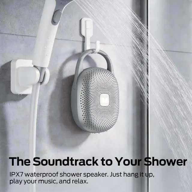 Alt view image 3 of 7 - Bluetooth Speaker Ultra-Portable with Integrated Carabiner Clip, IPX7 Waterproof, 29H Playtime, Bluetooth 6.0, TWS Pair Clip-On Speaker for Outdoor, Hiking, Beach, Shower & Travel, Light Grey