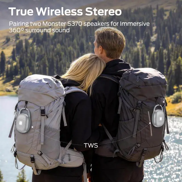 Alt view image 4 of 7 - Bluetooth Speaker Ultra-Portable with Integrated Carabiner Clip, IPX7 Waterproof, 29H Playtime, Bluetooth 6.0, TWS Pair Clip-On Speaker for Outdoor, Hiking, Beach, Shower & Travel, Light Grey