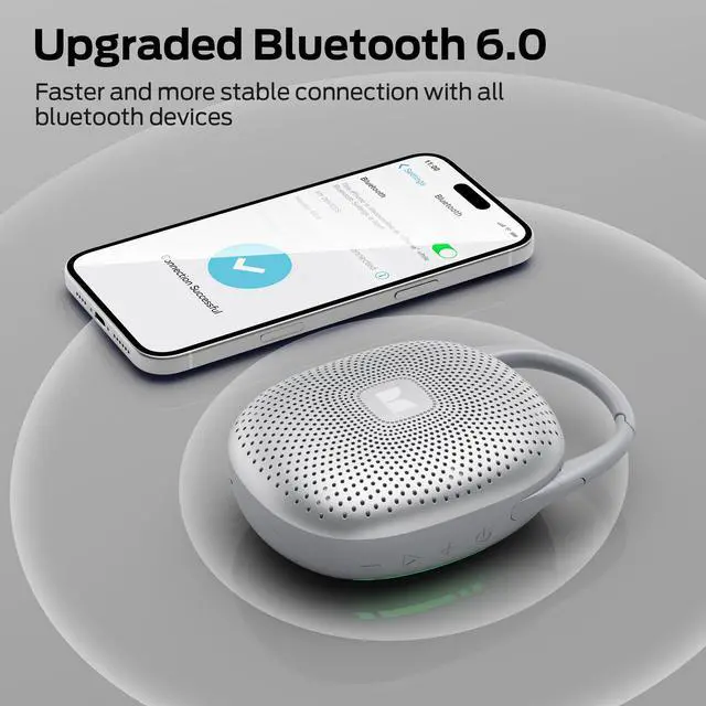 Alt view image 6 of 7 - Bluetooth Speaker Ultra-Portable with Integrated Carabiner Clip, IPX7 Waterproof, 29H Playtime, Bluetooth 6.0, TWS Pair Clip-On Speaker for Outdoor, Hiking, Beach, Shower & Travel, Light Grey