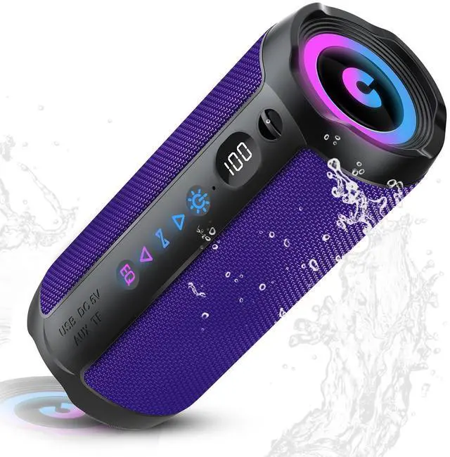 Main image of Portable Bluetooth Speaker, Bluetooth 5.4 Speaker, Dual Speaker with LED Display, Deep Bass,25H Playtime, Colorful RGB Lights,IPX7 Waterproof,TWS Pairing for Outdoor/Home/Party/Travel, Purple