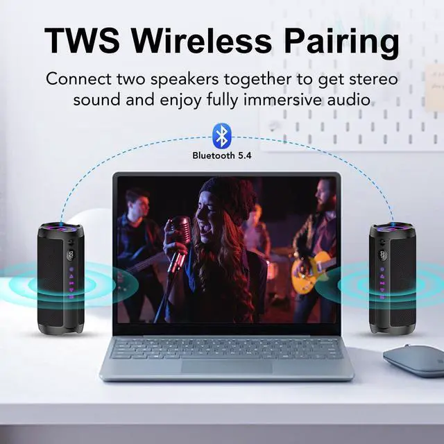 Alt view image 4 of 7 - Portable Bluetooth Speaker, Bluetooth 5.4 Speaker, Dual Speaker with LED Display, Deep Bass,25H Playtime, Colorful RGB Lights,IPX7 Waterproof,TWS Pairing for Outdoor/Home/Party/Travel, Purple
