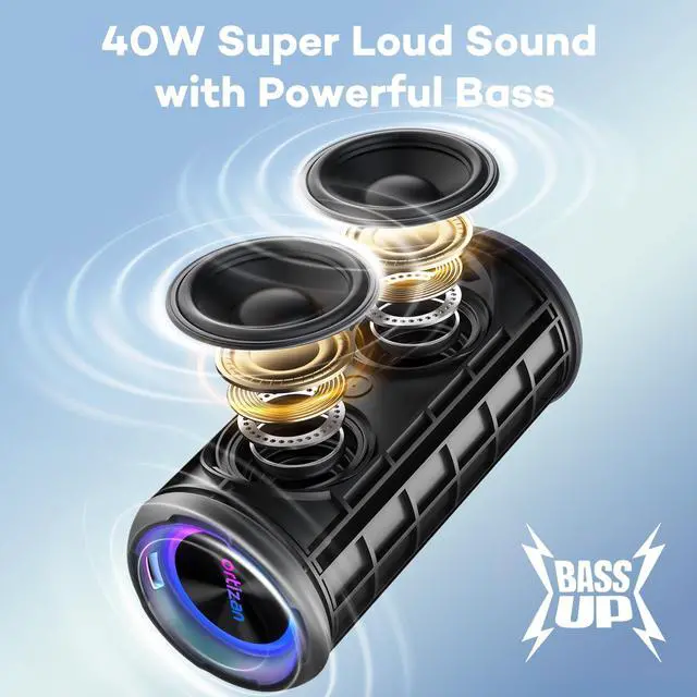 Alt view image 2 of 7 - Portable Bluetooth Speaker Wireless (2nd Gen), 40W Loud Sound and Deep Bass, 30 Hours Playtime, IPX7 Waterproof, TWS for 2 Speakers Pairing for Shower, Outdoor, Electronics Gift (Black)