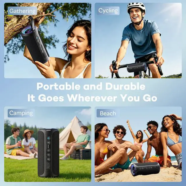 Alt view image 7 of 7 - Portable Bluetooth Speaker Wireless (2nd Gen), 40W Loud Sound and Deep Bass, 30 Hours Playtime, IPX7 Waterproof, TWS for 2 Speakers Pairing for Shower, Outdoor, Electronics Gift (Black)