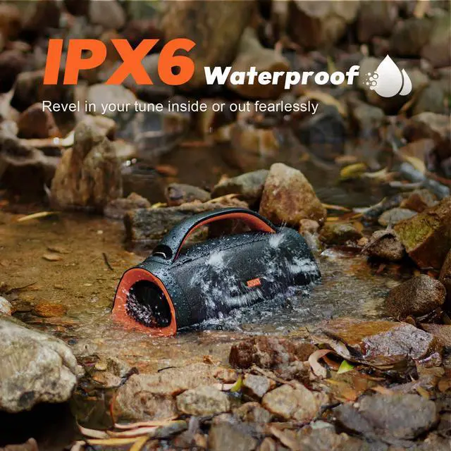 Alt view image 3 of 7 - Extreme Boom Pro 100W Loud Outdoor Speaker, 2+2 Channel, IPX6 Waterproof, Bluetooth 5.3, 20H Playtime, Dynamic Lights, Portable Speaker for Camping, Beach, Pool, Working Outside - Orange