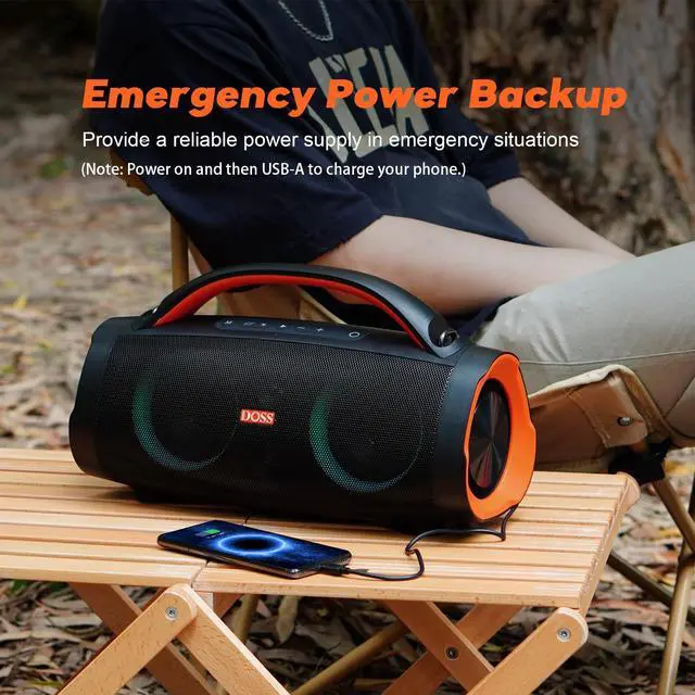 Alt view image 6 of 7 - Extreme Boom Pro 100W Loud Outdoor Speaker, 2+2 Channel, IPX6 Waterproof, Bluetooth 5.3, 20H Playtime, Dynamic Lights, Portable Speaker for Camping, Beach, Pool, Working Outside - Orange