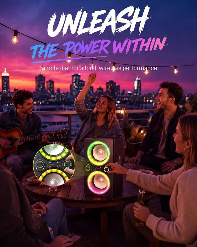 Alt view image 7 of 7 - Party Loud Bluetooth Speaker: 80W Peak Powerful Bass, Long Playtime, Vibrant Lights, Portable Wireless Speakers with TWS Pairing, Large Subwoofer for Outdoor, Garage & Home